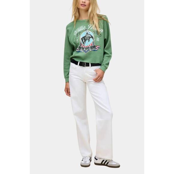 NEW DAYDREAMER willie nelson 1980 cowboy raglan thermal sweatshirt in stone gree - Picture 3 of 5